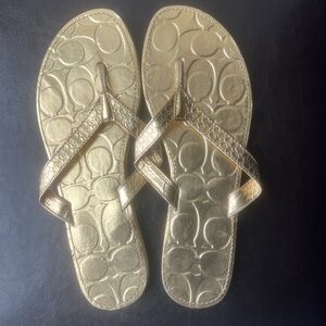 Coach Metallic Gold Signature Flip Flop Sandals